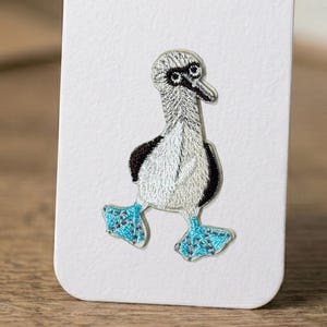 Parche bordado de piquero patiazul, aplique termoadhesivo de ave marina, pegatina de animal de Galápagos