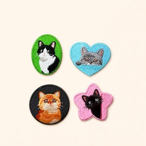 Écusson brodé chat, appliqué thermocollant portrait de chaton, accessoire pour amoureux des animaux