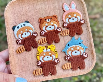 Niedlicher roter Panda Aufnäher, Gestickter Tier Patch für Kleidung, Rucksäcke, Jacke, Kawaii Stickerei DIY Geschenk, Roter Panda Aufnäher