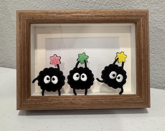 Black Fluffy Spirit Embroidered Patch Set: Self-Adhesive DIY Decoration