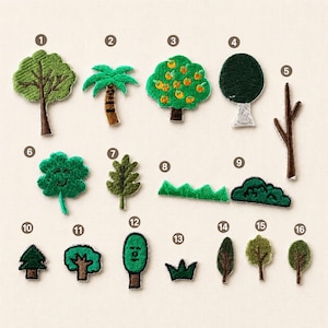 Bosmotief, natuurpatch met bosbomen, geborduurd strijkpatch, palmboom- en dennenplantpatch voor rugzak