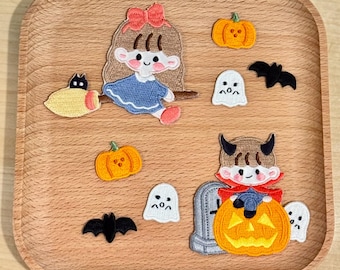 Halloween Embroidered Patches: Self-Adhesive Witch, Vampire, Ghost, Bat