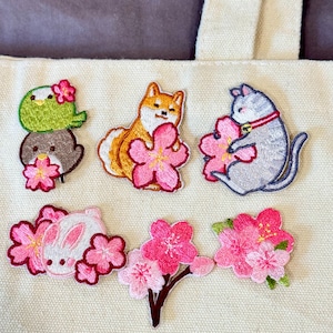 Juego de parches bordados Sakura: pegatinas de animales japoneses - para planchar o coser.
