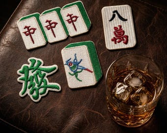 Mahjong Tile Embroidered Patch Set: Self Adhesive Appliqués