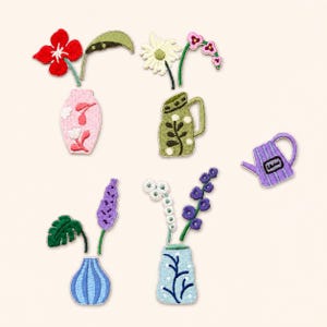 Flower Patch, Wildflower Plant Vase Iron On Embroidered Patch