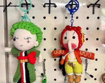 One Piece Crochet Plush Keychain: Handmade Anime Zoro & Usopp Doll