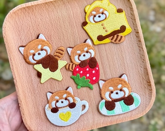 Niedliche Verspielte Roter Panda Patch Set für Kinder Rucksack Jacke DIY Dekoration Perfektes Geschenk von Mama zu Kind gestickt Aufnäher