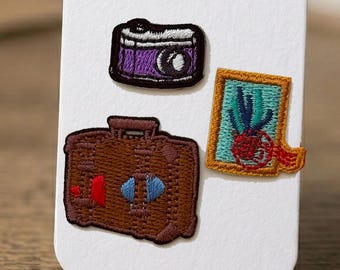 Écusson de voyage, écusson thermocollant brodé avec photo d'appareil photo pour valise
