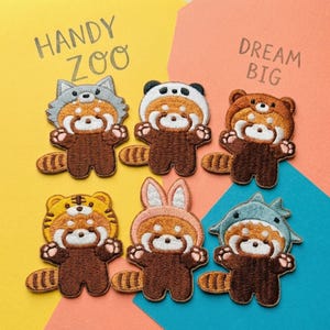 Red Panda Iron On Patch: Embroidered Kawaii Animal Applique