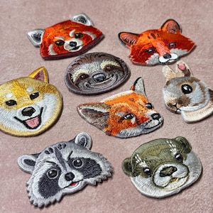 Parche bordado termoadhesivo de mapache, zorro y nutria / Shiba Inu, perezoso y panda rojo, animales salvajes