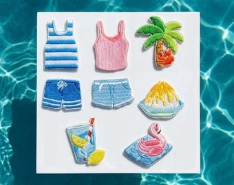 Parches bordados autoadhesivos de verano, sin necesidad de planchado, con diseño de flamencos y palmeras. Decoración para vacaciones.