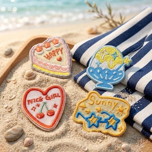 Y2K geborduurde patch set hart kersentaart zelfklevend voor meisjes jas tas decoratie
