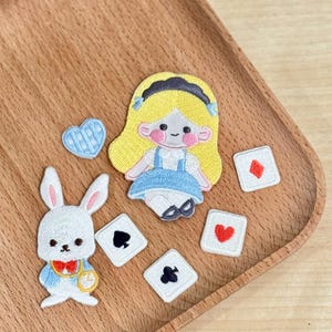 Alice in Wonderland Embroidered Patch Set: Self-Adhesive DIY Appliques