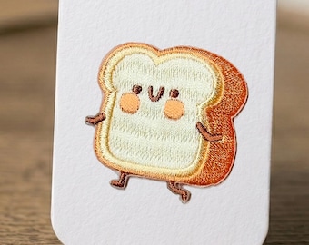 Parche bordado de pan tostado, autoadhesivo, personaje de comida kawaii, pegatina de tela para manualidades.