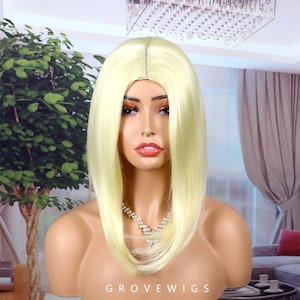 Blonde Wig ,Cosplay Wigs, Short Blonde Straight Wig - Blunt Bangs Bob Synthetic Hairpiece