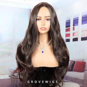 Brown wig,Long Wavy Synthetic Wig - Middle Part Voluminous Curls, Density Full Lace Wig for Women, Cosplay Wig