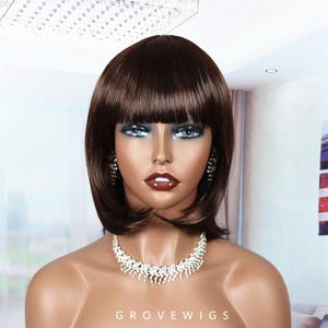 Dark Brown Anime Bob Wig - Short Straight Synthetic Hairpiece with Blunt Bangs, Cosplay/Student Hairstyle for Halloween, cosplay wig