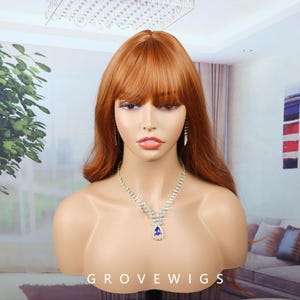 Brown wig,Long Wavy Wig with bang- Full Bangs Curly Synthetic Hairpiece for Women , cosplay wig