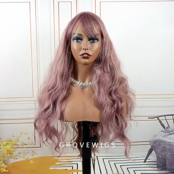 Purple Wig,long Curly Hair Gradient Purple Wigs Air Bangs Wavy