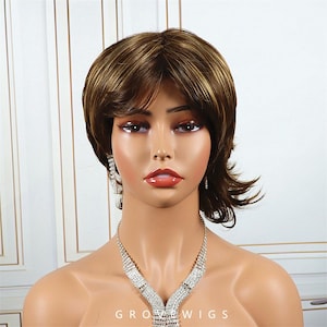 Brown wig,Women Ladies Natural Short Wavy Curly Pixie Cut BOB Wigs Hair Full Wig Cosplay Wigs