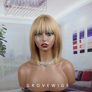 Light Blonde Wig ,Cosplay Wigs, Light Blonde Short Bob Wig - Straight Synthetic Hair with Blunt Bangs, Natural Looking