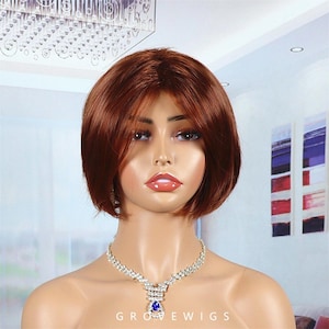 Wine red wig,Burgundy Short Straight Wig - Side-Swept Bangs with Textured Ends, Voluminous Synthetic Bob, Cosplay Wig