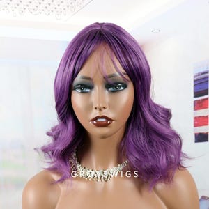 Purple wig,  Purple Bob Wavy Synthetic Heat Resistant Wig with bangs, Cosplay Wigs