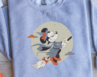 Comfort Colors® Disney Mickey And Minnie Flying Witch Halloween C1178 Magic Kingdom Holiday Trip Unisex Tshirt Family Birthday Gift Kid Tee