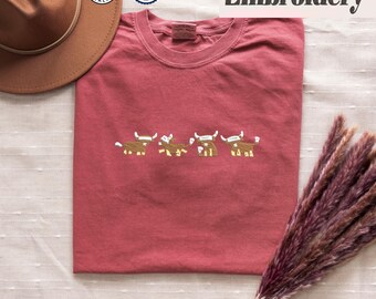 T-shirt brodé vache Highland – T-shirt Bleach Highland Cows, t-shirt Western Graphics® Comfort Colors, t-shirt Southern Country Girl, t-shirt génisse