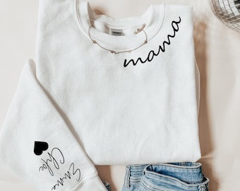 Sudadera de mamá personalizada con el nombre del niño en la manga, sudadera de mamá personalizada, suéter minimalista para mamá, regalo del día de la madre, regalo para ella
