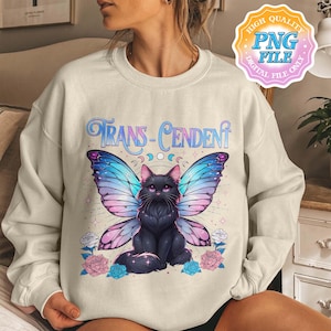 Trans-Cendent PNG Pobieranie Cyfrowe, Transgender Witch Pride PNG Projekt, Trans Pride Sublimacja Projektów Projektów, Trans Cat Plik