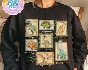 Retro Dinosaur Stamps PNG Digital Download, Funny T-Rex Graphic Designs, Gift for Dino Lovers