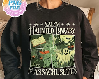 Salem Haunted Library Massachusetts PNG, Witchy Book Club PNG, Spooky Girl Reading Png, Book Lover Halloween Design, Witches Salem Png