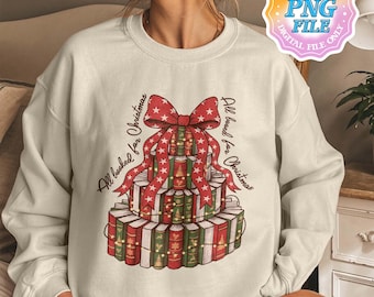Christmas Book Tree PNG, Retro Christmas Reading Sublimation Design, Librarian Christmas Png, Christmas Season Digital Download for Teachers