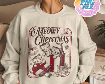 Meowy Christmas Png, Christmas Cat Png,Cute Cats with Santa Claus Hat Png, cat mama png, Happy New Year Png, Cat Lovers Shirt png