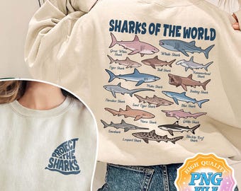 Vintage Sharks Of The World PNG Digital Download, Protect Sharks PNG Shirt Design, Whale Shark, Great White Shark, Biology Teacher Gift