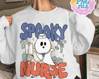 Infermiera spettrale PNG, Infermiera con fiocco che cade PNG, Design per maglietta di Halloween, Infermiera di Halloween PNG, Infermiera di terapia intensiva, Infermiera fantasma di Halloween