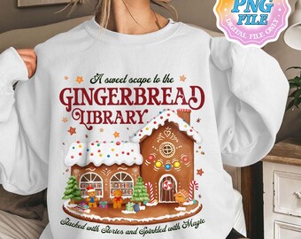 Gingerbread Library PNG Digital Download, Bookish Christmas Cookie PNG, Tis The Season To Be Reading Png