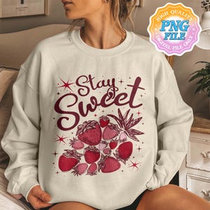 Stay Sweet PNG Digital Download, Strawberry Art Print, Vintage Graphic Instant Download, Cute Summer Aesthetic, Fruit Lover Gift