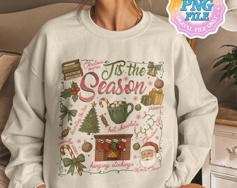 Tis the Season kerstcollage png, retro kerstman kerstboomafbeelding, nostalgisch vakantieontwerp, trendy feestelijke shirtsublimatie