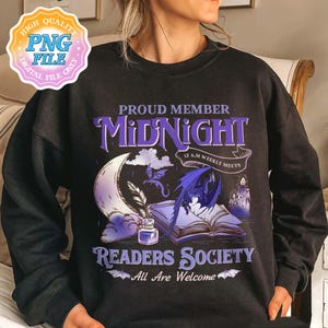 Descarga digital PNG de Midnight Readers Society, Dark Romance Reader Book Club, Librariancore Shirt Designs, One More Chapter PNG