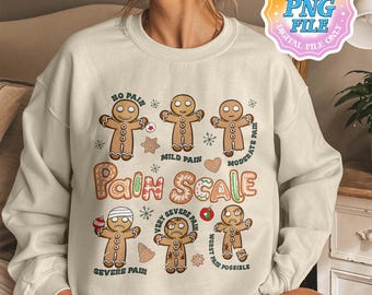 Pijnschaal png, grappig peperkoekkerstshirt, medisch verpleegkundige humor png, dokter kerstmis png, digitale download