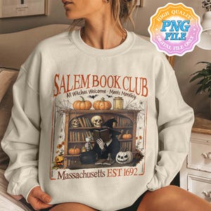 Salem Book Club PNG, Spooky Halloween Design, Witchy Book Lover PNG, Digital Download for Fall Reading