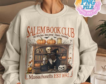 Salem Book Club PNG, Spooky Halloween Design, Witchy Book Lover PNG, Digital Download for Fall Reading