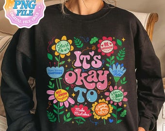 Fouten maken mag Digitale png-download, boho-bloemen PNG, motiverende digitale download, geestelijke gezondheid is belangrijk PNG-shirtontwerpen
