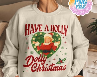 Holly Dolly Christmas PNG, Western Cowgirl Christmas Clipart, Santa Hat Boots Guitar Sublimation, Retro Country Holiday Shirt Design