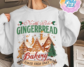 North Pole Gingerbread Bakery PNG, Gingerbread Man Christmas Shirt Design, Holiday Baking Crew PNG, Cookie Bakery