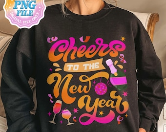 Prost auf das neue Jahr PNG, Neujahr 2026 PNG-Datei, Frohes neues Jahr 2026, Geschenk für Sie, Champagner-Shirt, Silvester 2026