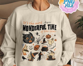 Its the Most Wonderful Time of the Year PNG, Halloween Sublimation Digital Download, Pumpkin Png, Halloween Skeleton Png, Black Cat