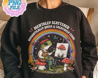 Mentally Scattered Romantically Queer PNG Digital Download, Creatively Feral LGBTQ+ Instant Download, Cottagecore Queer, Gay Frog
